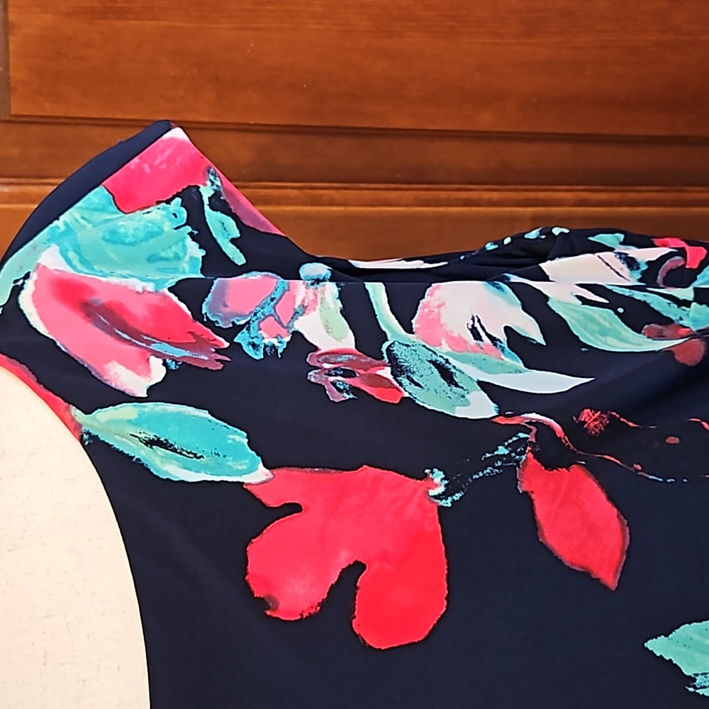 LAUREN RALPH LAUREN DRESS FLORAL 16 BLACK PINK GREEN WHITE Cap Sleeves - Picture 4 of 12